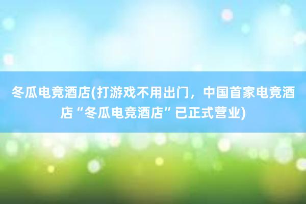 冬瓜电竞酒店(打游戏不用出门，中国首家电竞酒店“冬瓜电竞酒店”已正式营业)