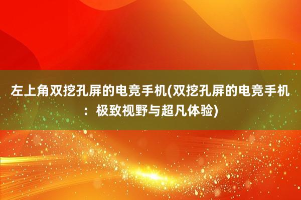 左上角双挖孔屏的电竞手机(双挖孔屏的电竞手机：极致视野与超凡体验)