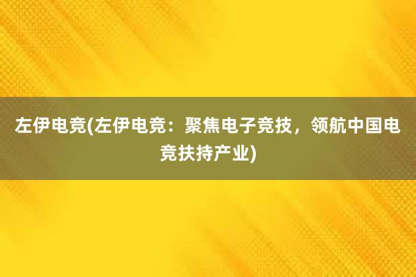 左伊电竞(左伊电竞：聚焦电子竞技，领航中国电竞扶持产业)