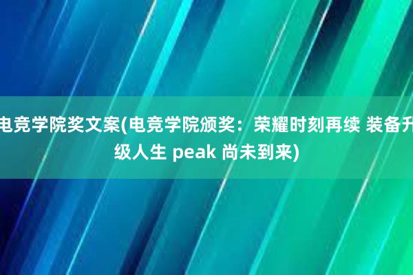 电竞学院奖文案(电竞学院颁奖：荣耀时刻再续 装备升级人生 peak 尚未到来)