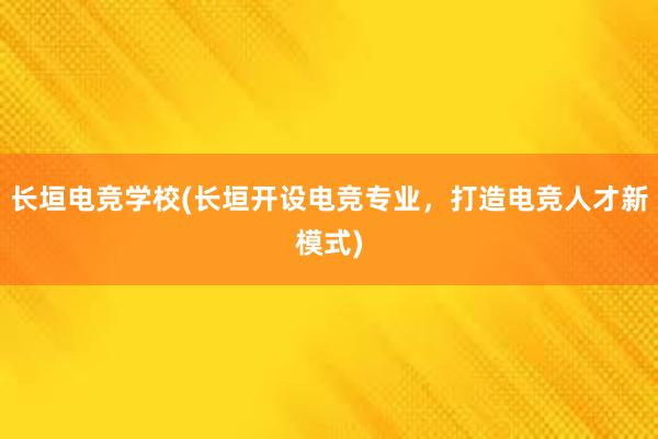 长垣电竞学校(长垣开设电竞专业，打造电竞人才新模式)